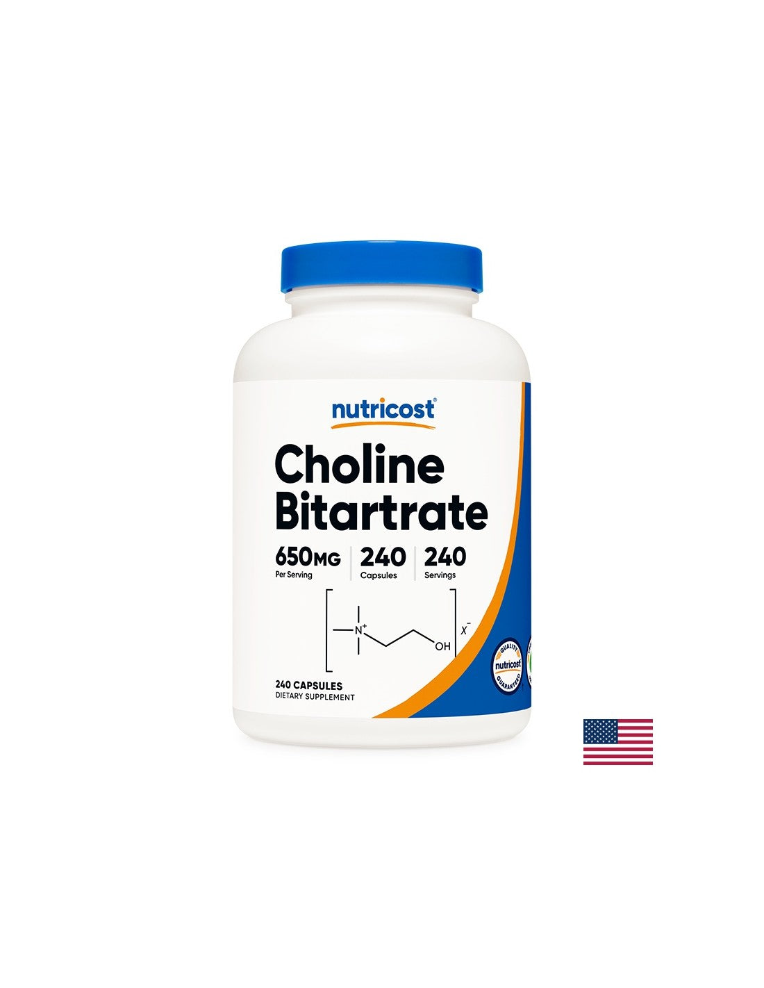 Fonction cérébrale - Bitartrate de choline (vitamine B4), 240 <tc>Nutricost</tc> Capsules
