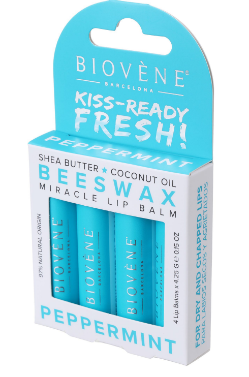 Baume à lèvres avec cire d'abeille et menthe - Fraîcheur et protection - 4 pièces