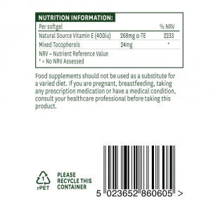 Vitamine E Naturelle 400 UI 60 gélules <tc>Natures Aid</tc>