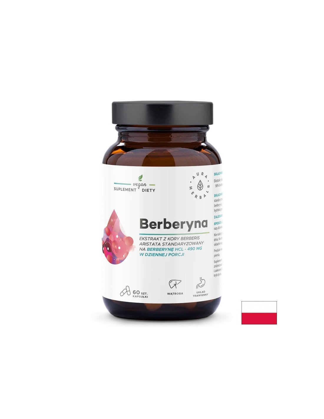 Contrôle de la glycémie et du cholestérol - Berbérine, 490 mg x 60 capsules <tc>Aura Herbals</tc>