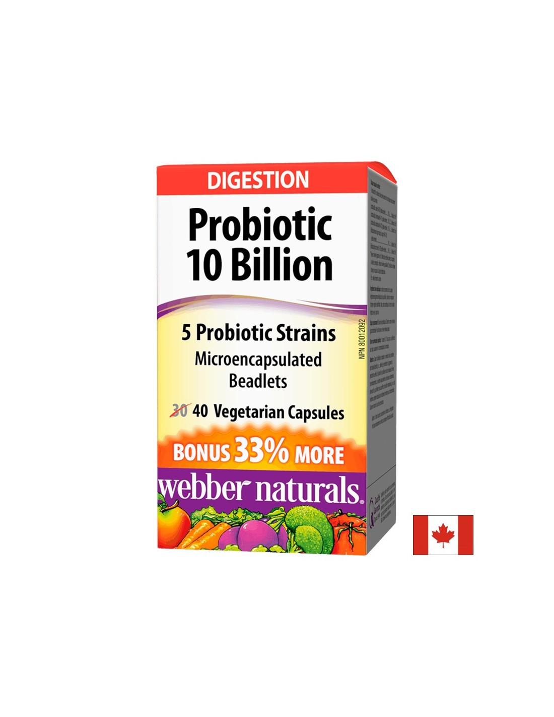 Probiotic 5 souches, 10 milliards de capsules de probiotiques actives x 40