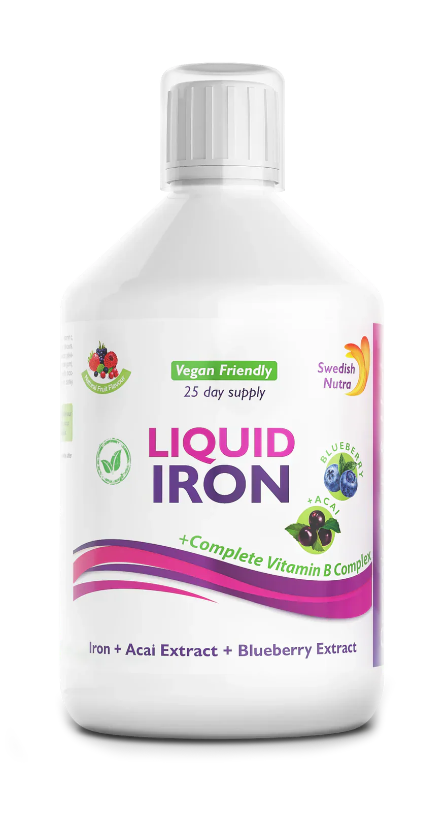 Fer avec complexe B et fruits biologiques et herbe extrait 500 ml/végétalien /