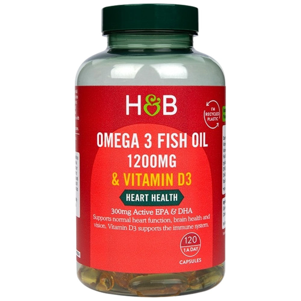 Omega 3 huile de poisson 1200 mg et vitamine D3 - 120 capsules de gel