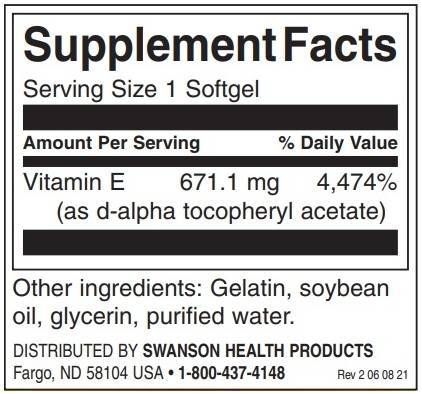 Vitamine naturelle E 1000 UI - 60 capsules de gel