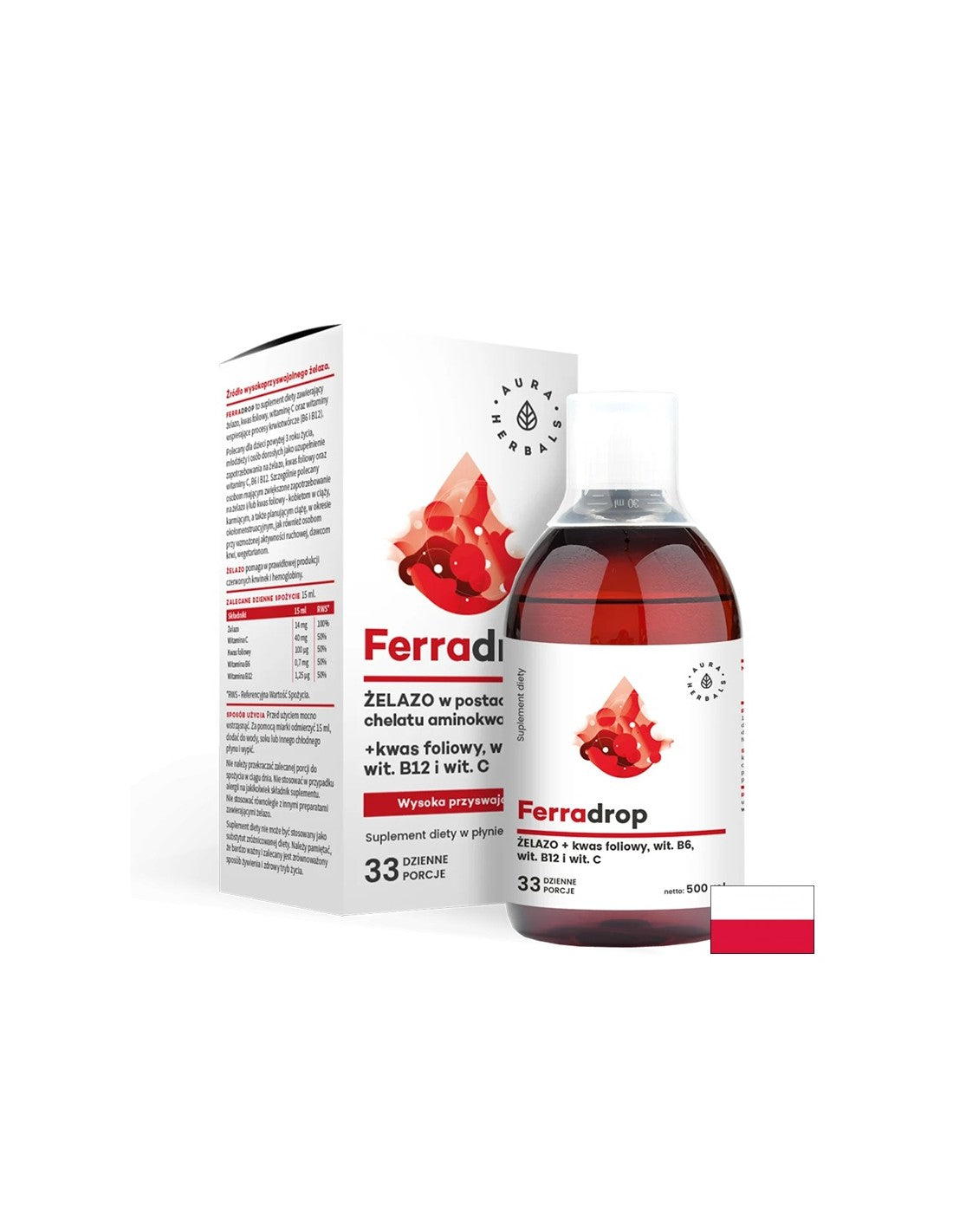 Fer + acide folique avec vitamines C, B6, B12, 500 ml <tc>Aura Herbals</tc>