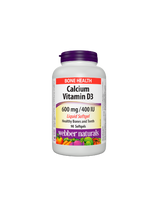Calcium 600 mg + Vitamine D3 400 UI - Système osseux et musculaire, 90 <tc>Webber Naturals</tc> Gélules liquides
