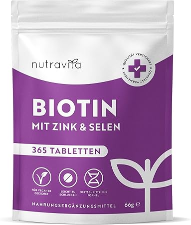 Comprimés de biotine, sélénium et zinc pour la peau, les cheveux et les ongles – 365 comprimés végétaliens pendant 1 an <tc>Nutravita</tc>