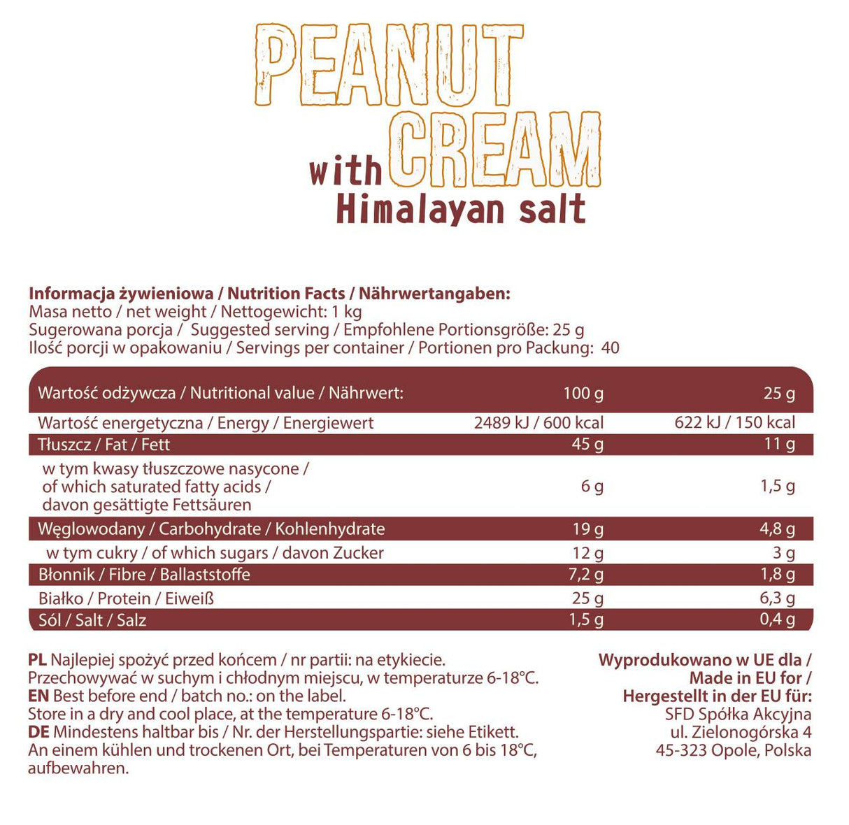 Crème d'arachide avec sel himalayen - 1000 grammes