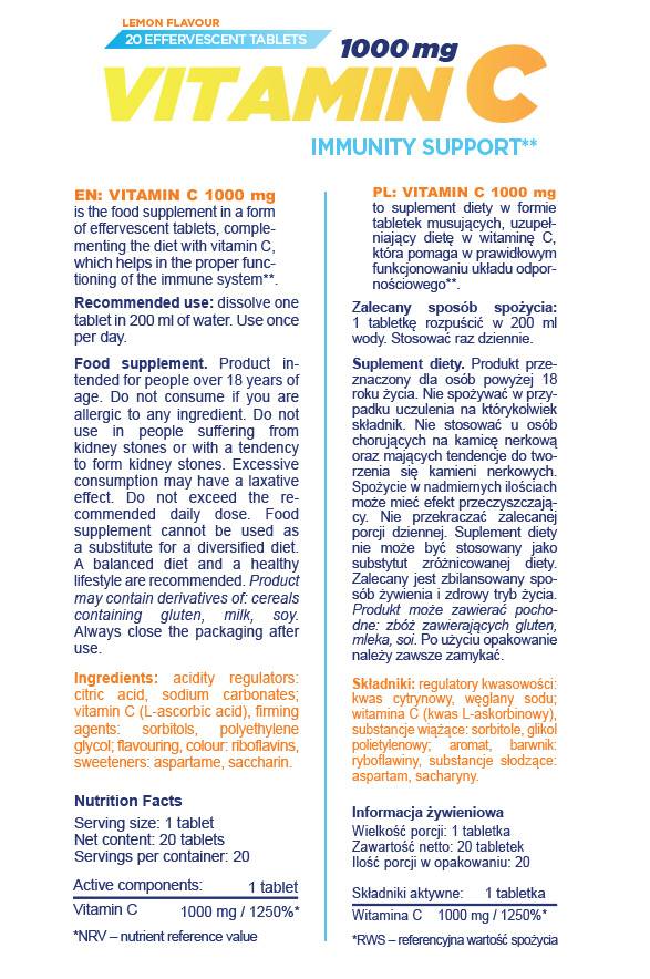 Vitamine C 1000 mg | Effervescent - 20 comprimés solubles