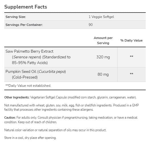 Saw Palmetto Extract | with Pumpkin Seed Oil - 90 Гел капсули - Feel You