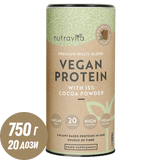 Protéines végétaliennes + enzymes - 750 g (chocolat) <tc>Nutravita</tc>