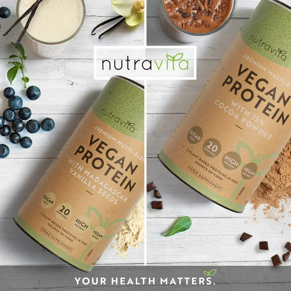 Protéines végétaliennes + enzymes - 750 g (chocolat) <tc>Nutravita</tc>