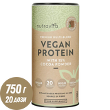 Protéines végétaliennes + enzymes - 750 g (chocolat) <tc>Nutravita</tc>