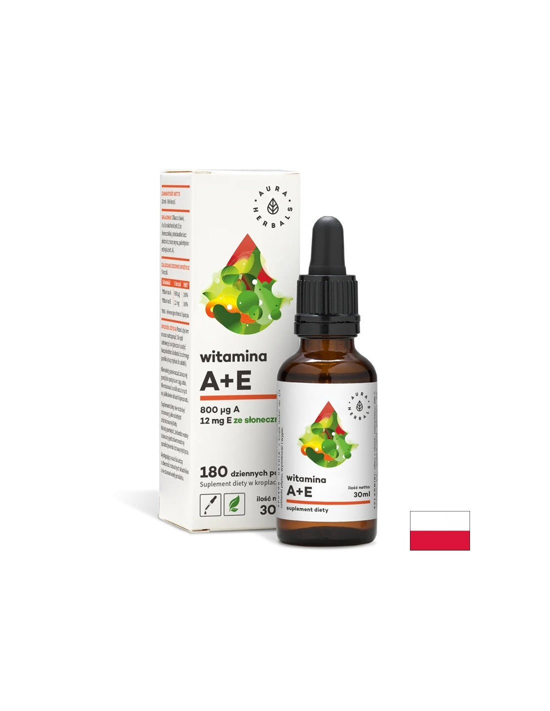 Vision et immunité - Vitamine A (800 μg) + E (12 mg), gouttes de 30 ml <tc>Aura Herbals</tc>