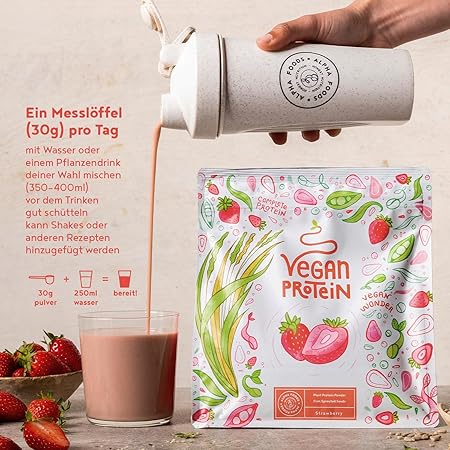 Presque de protéines végétaliennes à la fraise - 600 g fabriqué en Allemagne - Alpha Foods