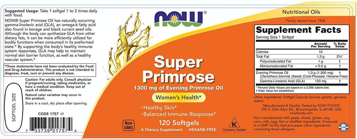 Super Primrose Huile 1300 mg - 120 capsules de gel