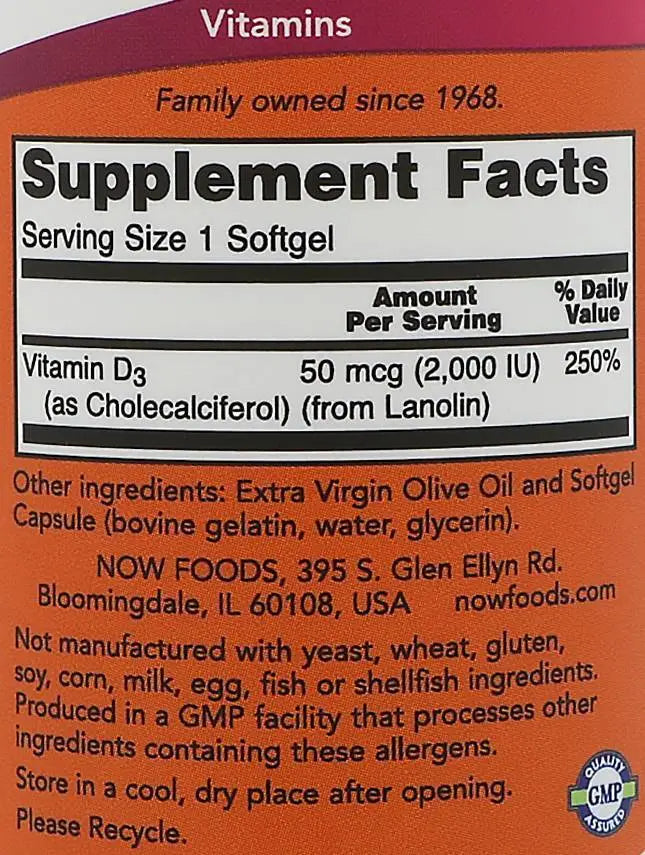 Maintenant Vitamine D3/2000 UI/30 capsules de gel