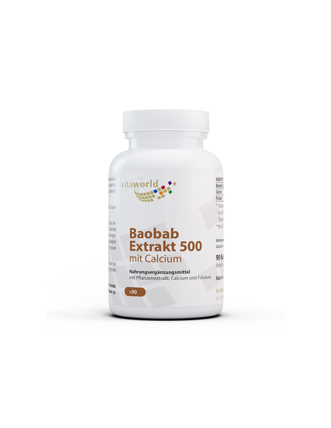 Immunité et énergie - Extrait de baobab + calcium et acide folique, 90 capsules