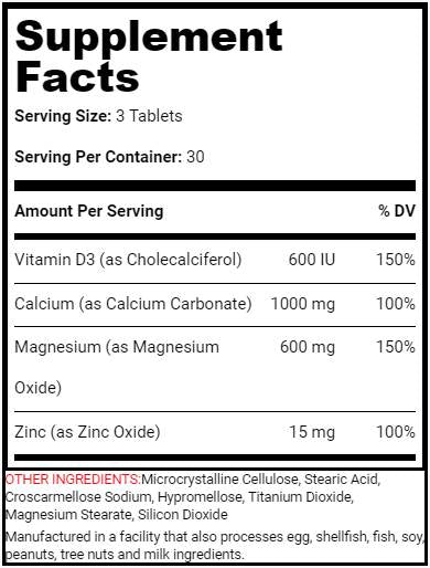 Calcium Magnésium Zinc + D3 - 90 comprimés