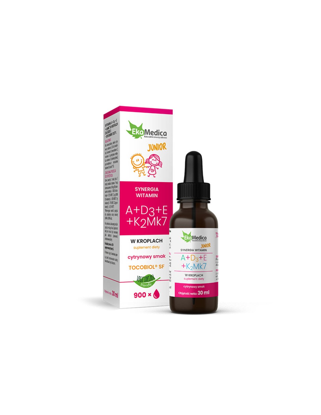 Vitamines A + D3 + E + K2 (MK7) - Formule pour les enfants, laisse tomber 30 ml d'Ekamedica