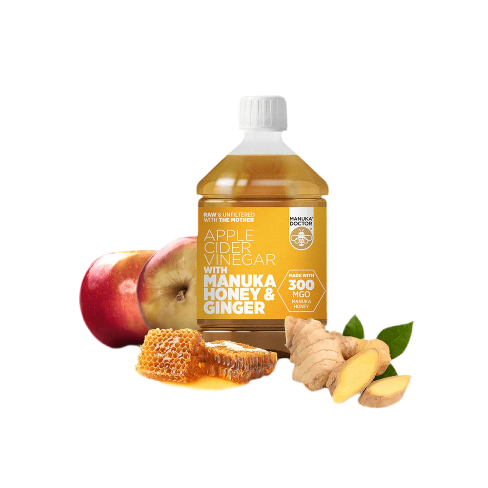 Vinaigre de cidre de pomme + miel de Manuka et gingembre - vinaigre de cidre de pomme avec manuka miel et gingembre (300 mgo), 500 ml