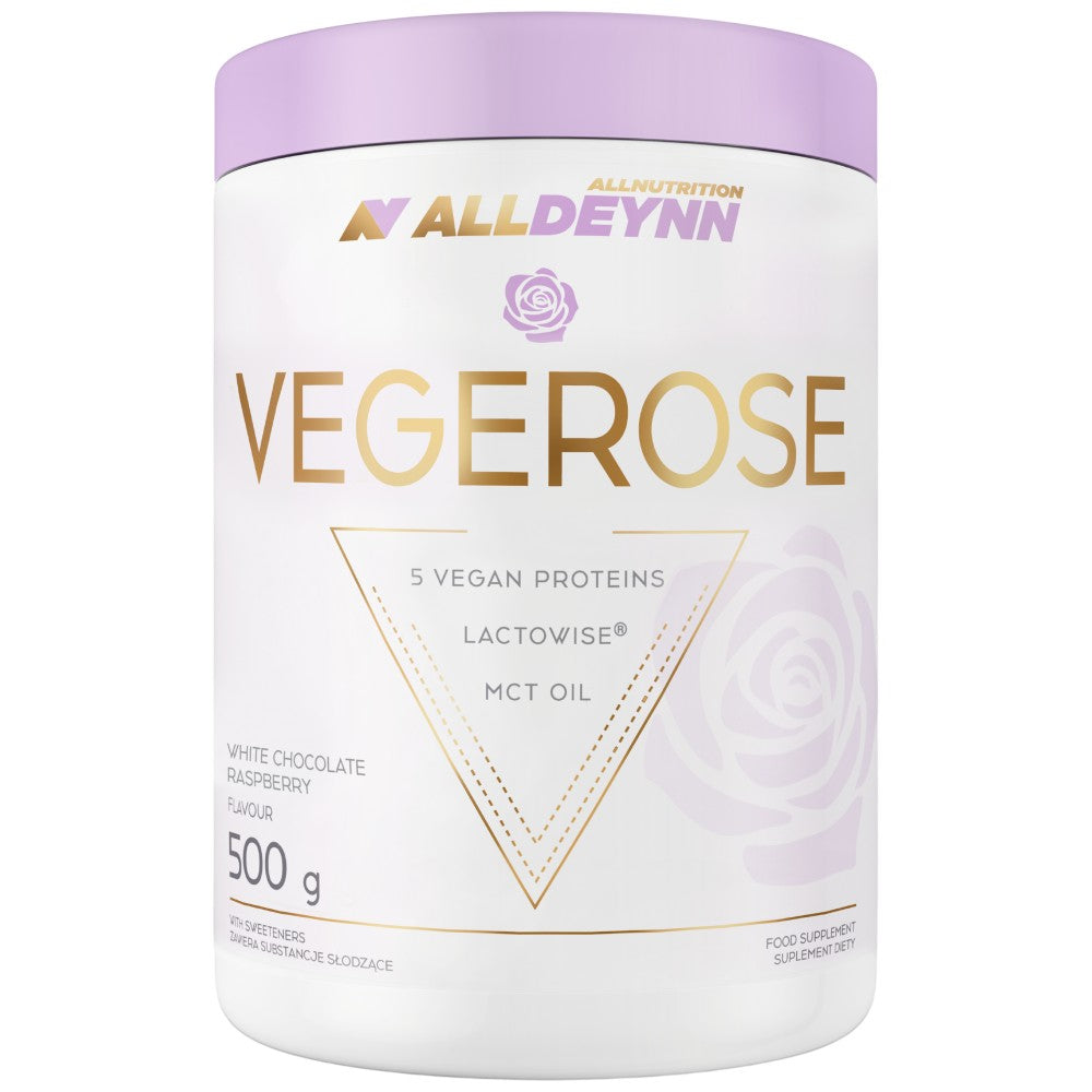 Alldeynn | Vegerose - 5 protéines végétaliennes avec MCT et probiotiques - 500 grammes