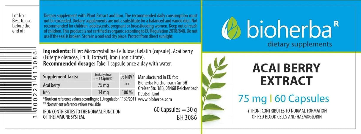 Extrait de baies d'açai 75 mg - 60 capsules