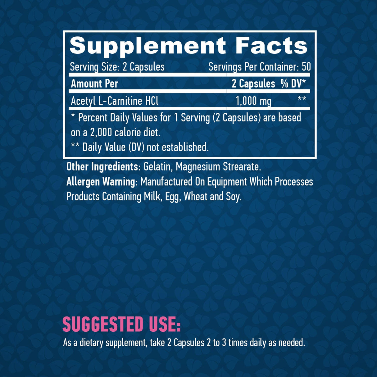 Caps acétyl L-carnitine 1000 mg/100.
