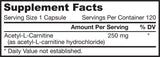 Acétyl L-carnitine 250 mg - 120 capsules