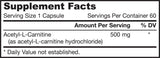 Acétyl L-carnitine 500 mg - 60 capsules