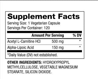 Acétyl l-carnitine + acide lipoïque alpha 650 mg/120 Caps