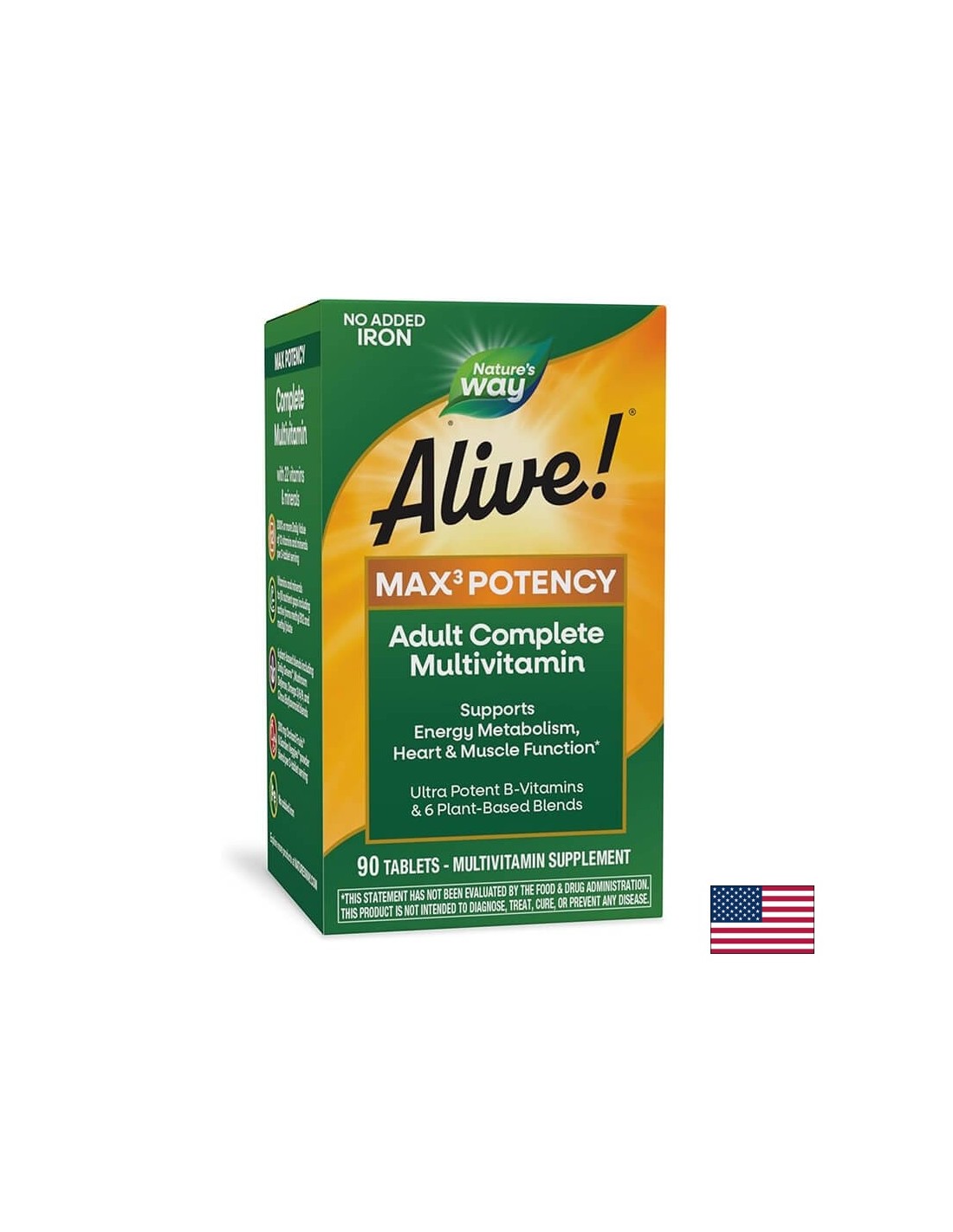 <tc>Alive</tc>!® Max6 Multivitamine Max Puissance (sans fer) <tc>Alive</tc>!/Multivitamines force maximale (sans fer ajouté), 90 capsules Nature's Way