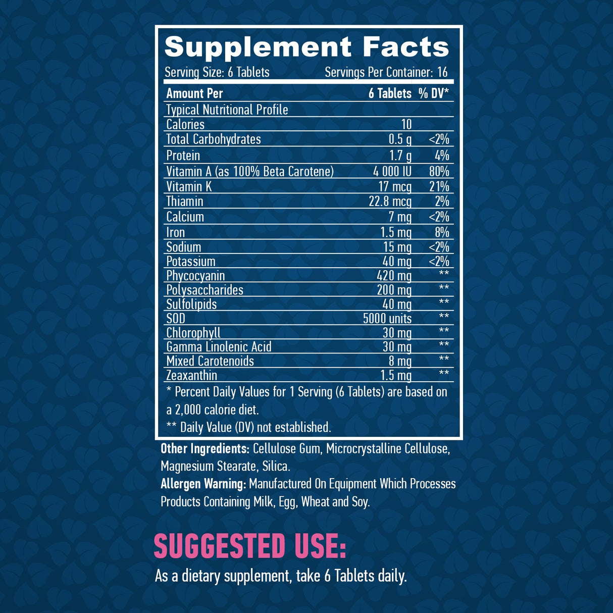 Toute Spiruline naturelle 500 mg./100 onglets.
