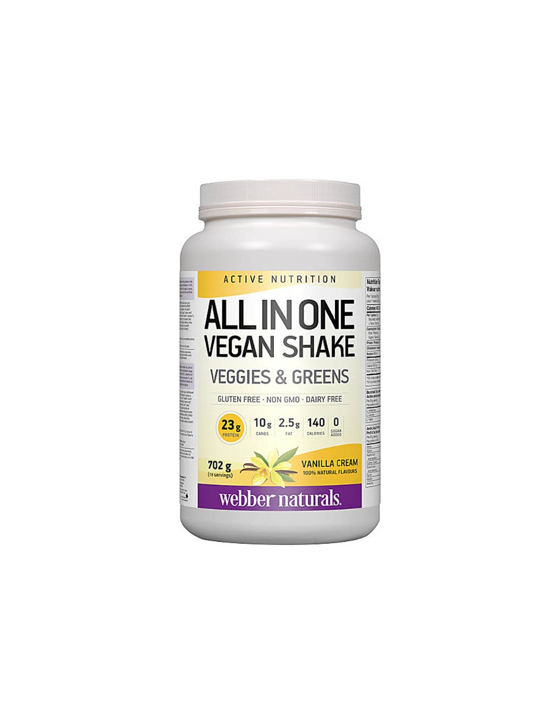 All In One Vegan Shake - Protéine végétalienne avec saveur de vanille, 702 g de poudre