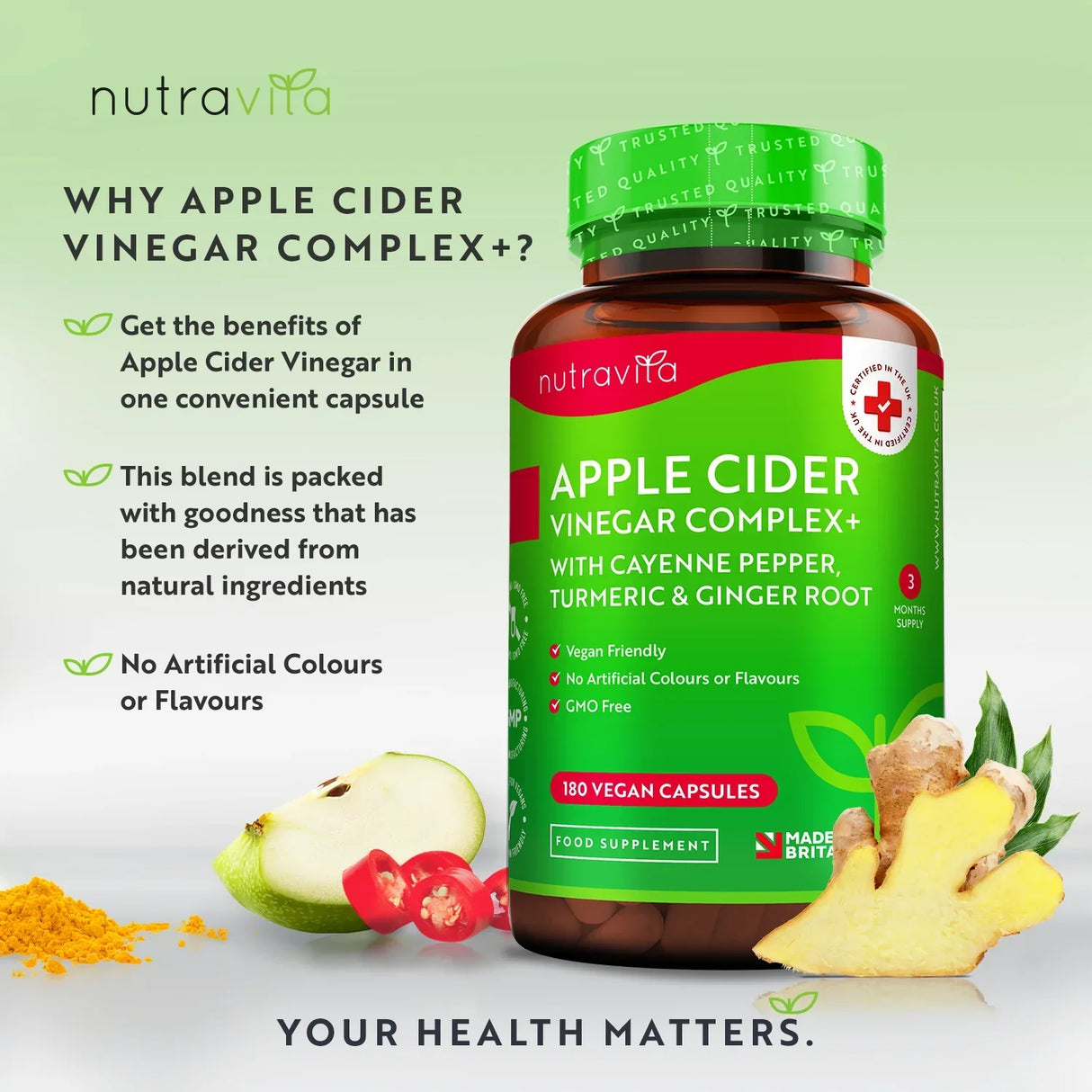 Vinaigre de cidre de pomme 1000 mg /180 capsules, 90 doses/ <tc>Nutravita</tc>