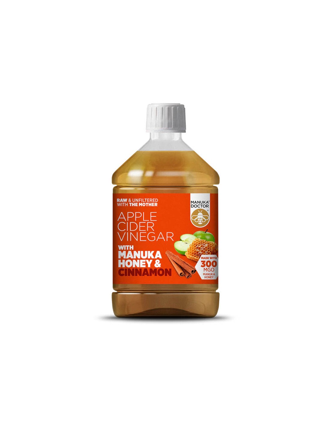 Vinaigre de cidre de pomme + miel de Manuka et cannelle - vinaigre de cidre de pomme avec miel manuka et cannelle (300 mgo), 500 ml