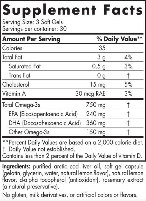 Huile de foie de morue arctique 750 mg - 180 capsules de gel