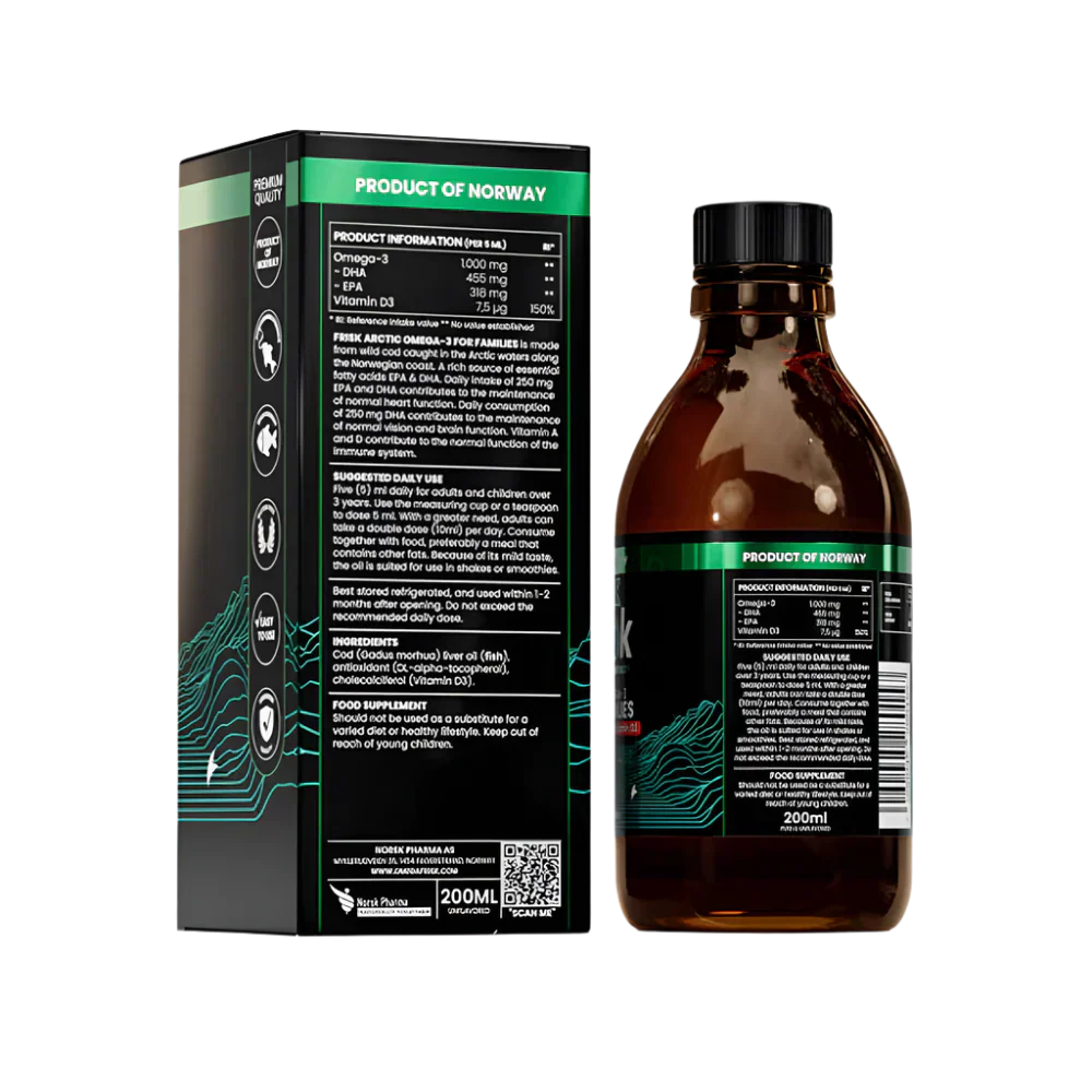 Liquide de l'Arctique - Omega-3 liquide - Flavour naturel/100% morue sauvage de la Norvège - 200 ml