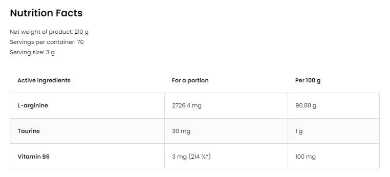 Poudre d'arginine 210 grammes