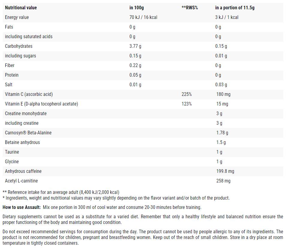 Assaut Sport/Energy + Endurance - 345 grammes