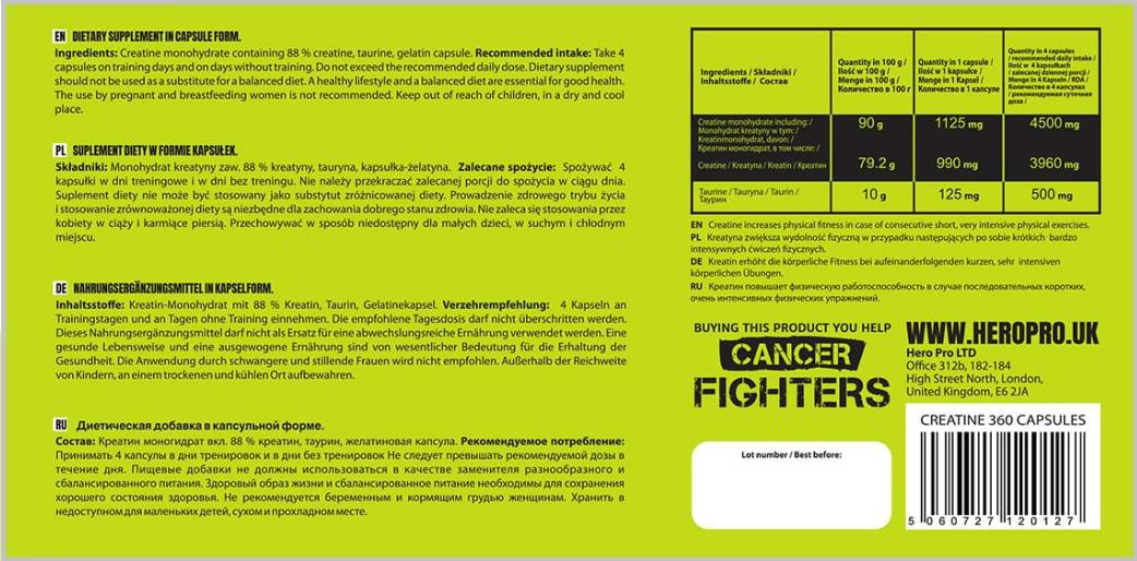 Casquettes monohydrates de créatine - Capsules 360