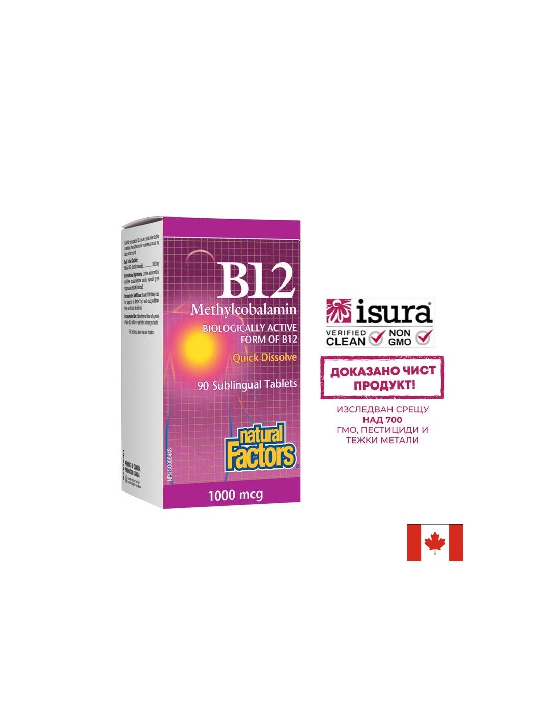B12 Méthylcobalamine/Vitamine B12 (méthylcobalamine) 1000 µg, 90 comprimés sublinguaux <tc>Natural Factors</tc>