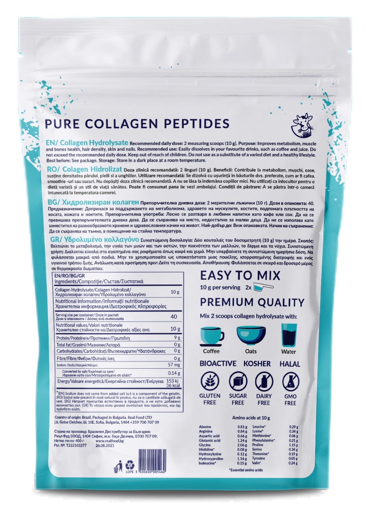Collagène bovin hydrolysé de type 1 et 3 (10 000 mg) - 40 doses, 400 g