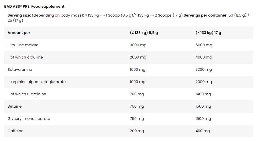 <tc>BAD ASS</tc> PRE | Formule pré-entraînement extrême - 425 grammes