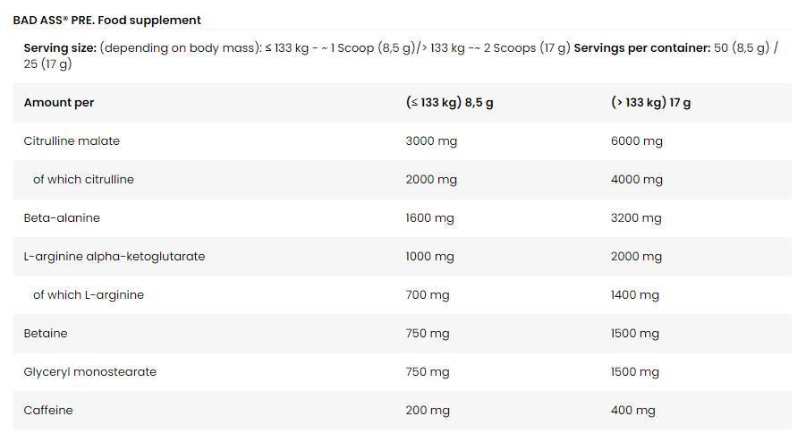 <tc>BAD ASS</tc> /Pré/Échantillon de formule pré-entraînement extrême - 18 grammes