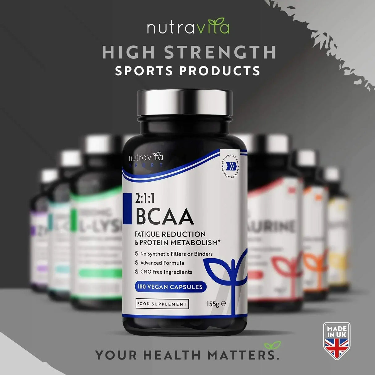 BCAA (2:1:1) avec vitamines B6 et B12 - 180 capsules végétales. <tc>Nutravita</tc>