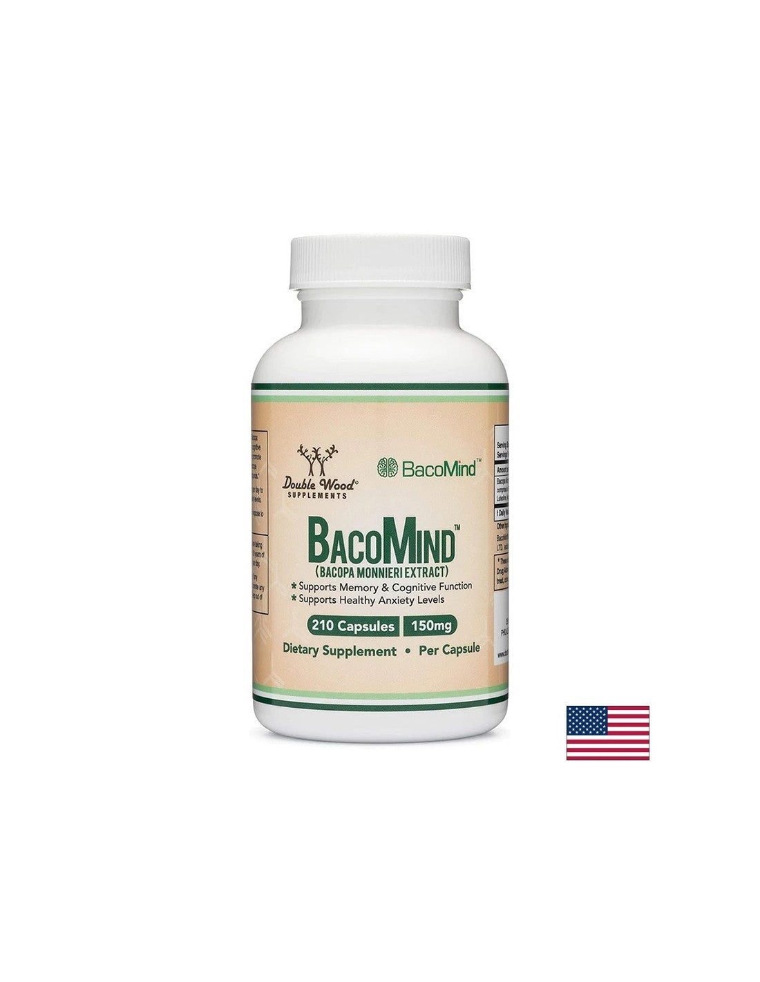 Fonction cérébrale - Bacopa Monieri BacoMind™, 210 capsules <tc>Double Wood</tc>