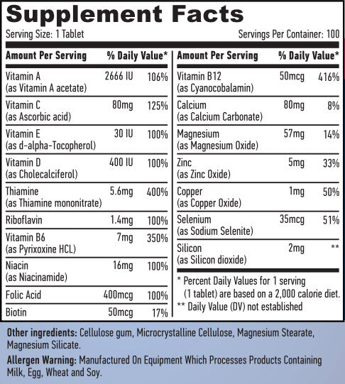Onglets de base pour adultes multivitamines 100.