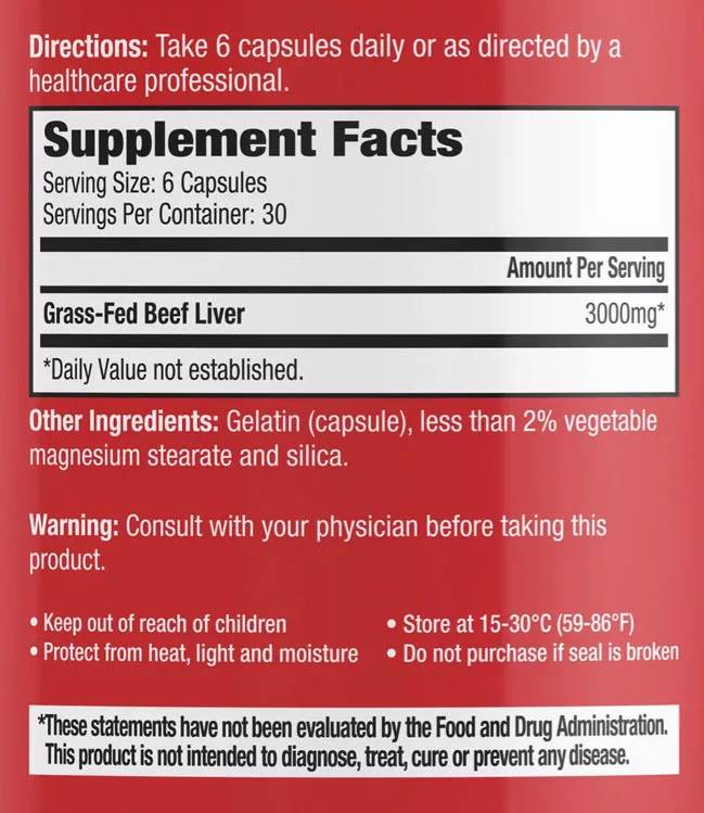 Foie de bœuf | Affait de l'herbe et du pâturage surélevé - 180 capsules