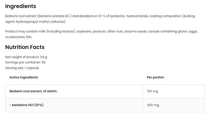 Berberine HCL 500 mg | 97% Berberis Root Extrait 90 capsules
